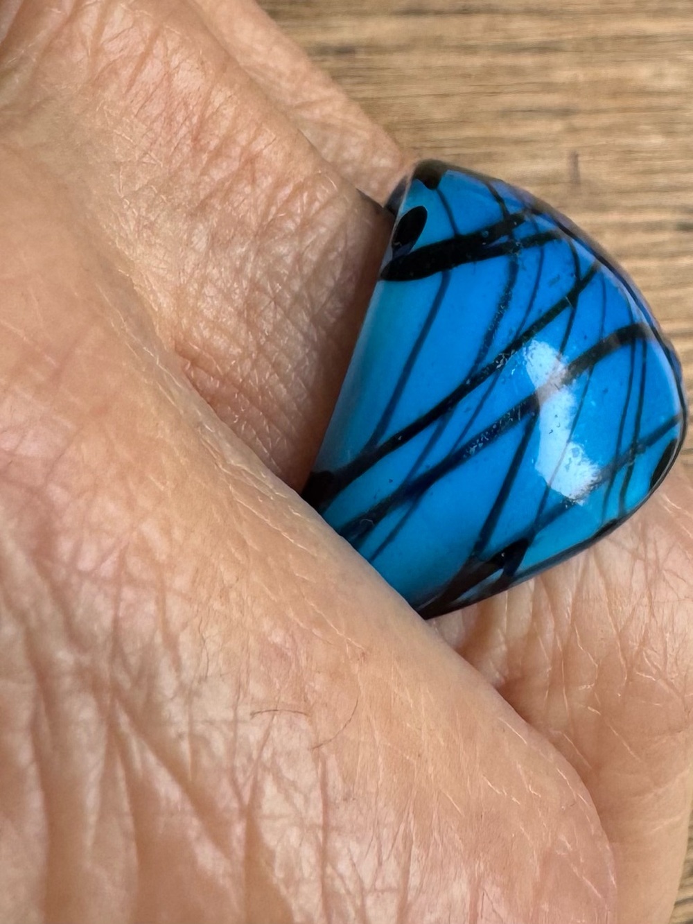 Blue and black glass artisan ring.
